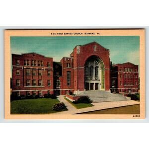 First Baptist Church Building Roanoke Virginia Postcard Linen Unposted Vintage